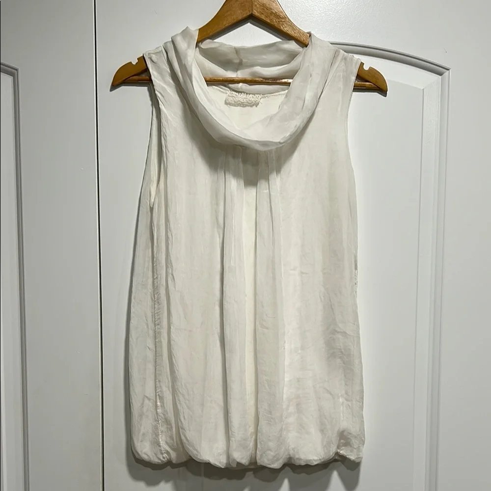 ITALIA Silk Overlay Cowl Neck Sleeveless Top - Picture 4 of 6